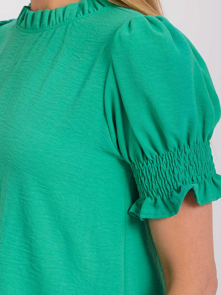 WOMEN'S SHORT PUFF SLEEVE MOCK NECK BLOUSE