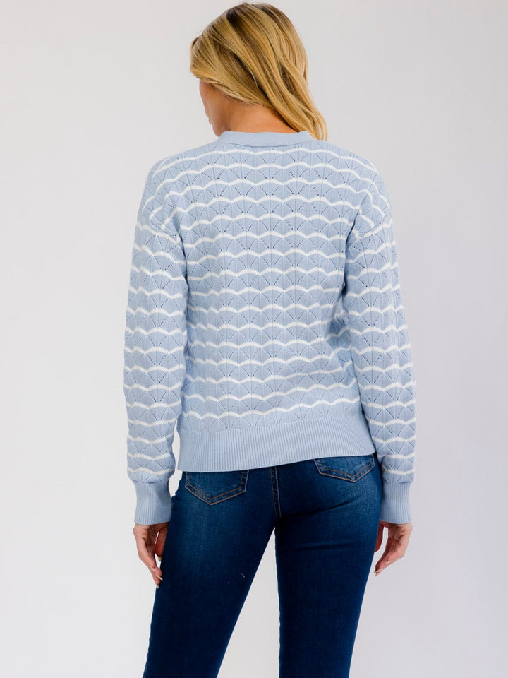 WOMEN'S LONG SLEEVE BUTTON CLOSURE COLORBLOCK KNIT SWEATER