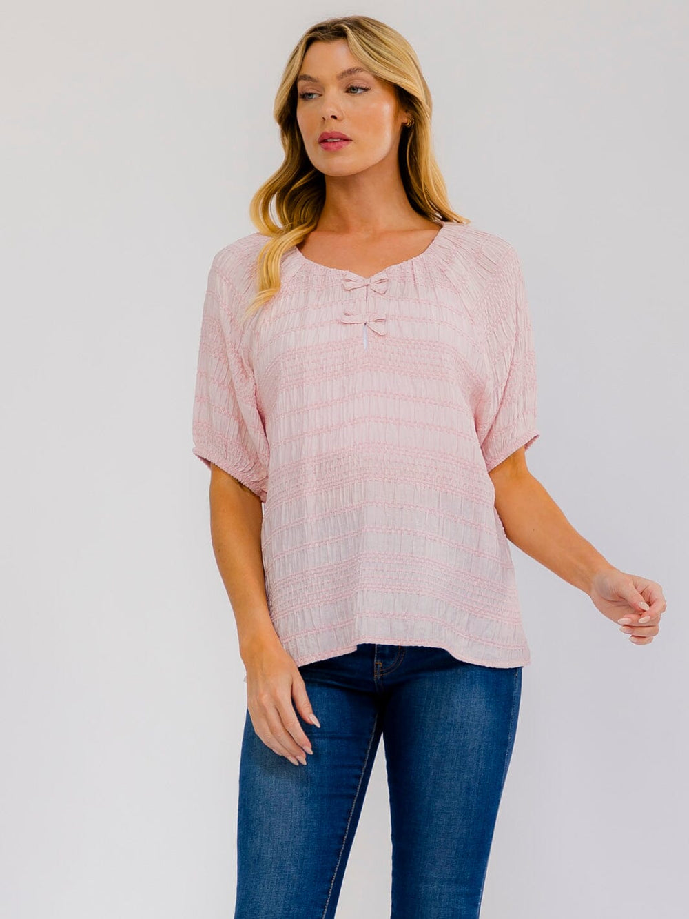 WOMEN'S SHORT SLEEVE DETAILED BLOUSE