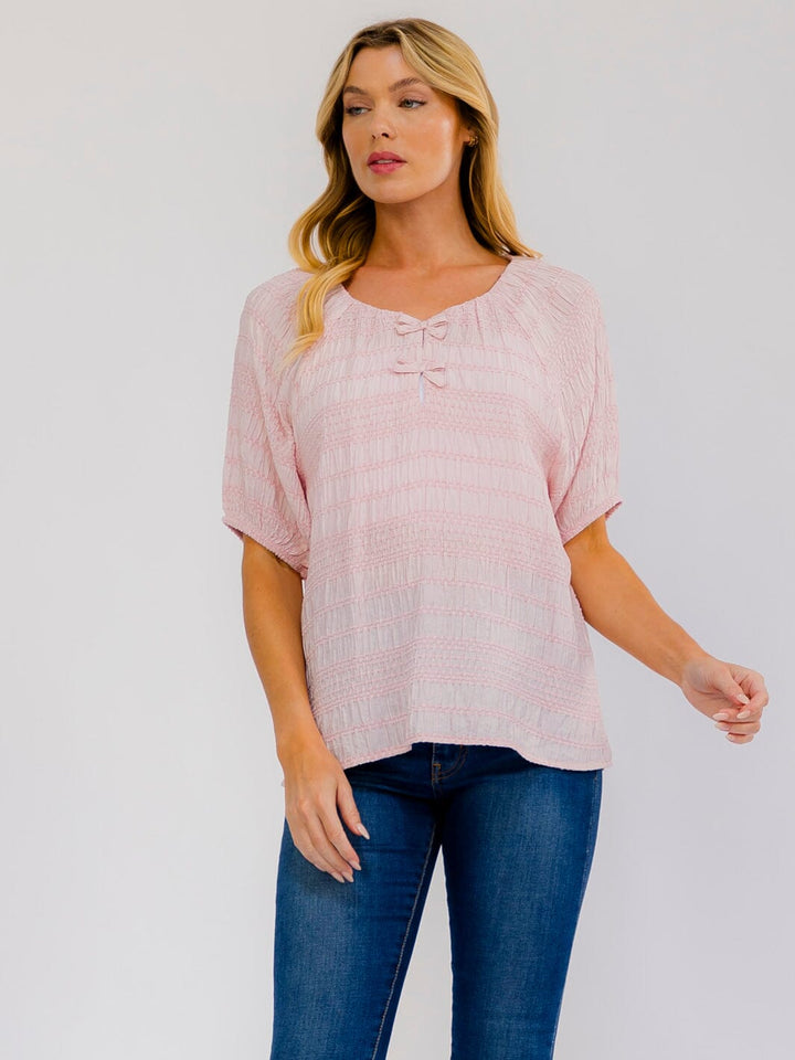 WOMEN'S SHORT SLEEVE DETAILED BLOUSE