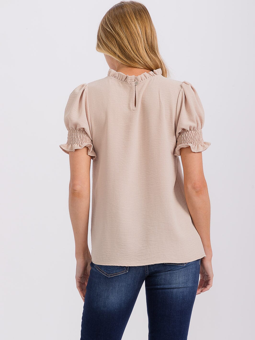 WOMEN'S SHORT PUFF SLEEVE MOCK NECK BLOUSE