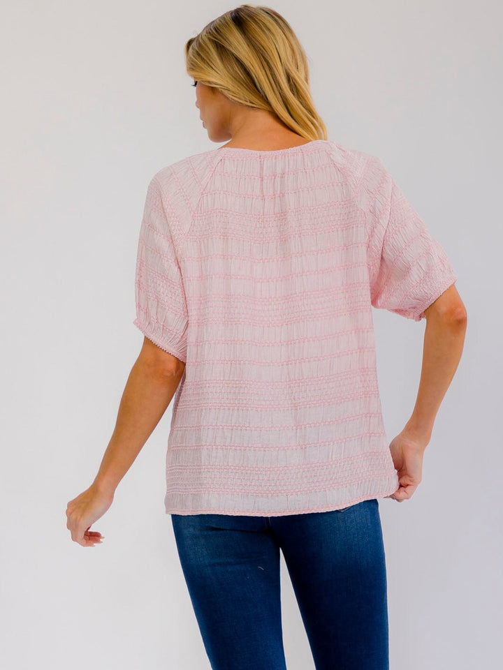 WOMEN'S SHORT SLEEVE DETAILED BLOUSE