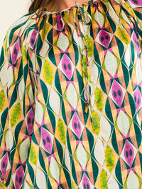 WOMEN'S 3/4 SLEEVE V-NECK MULTI PRINT TUNIC BLOUSE