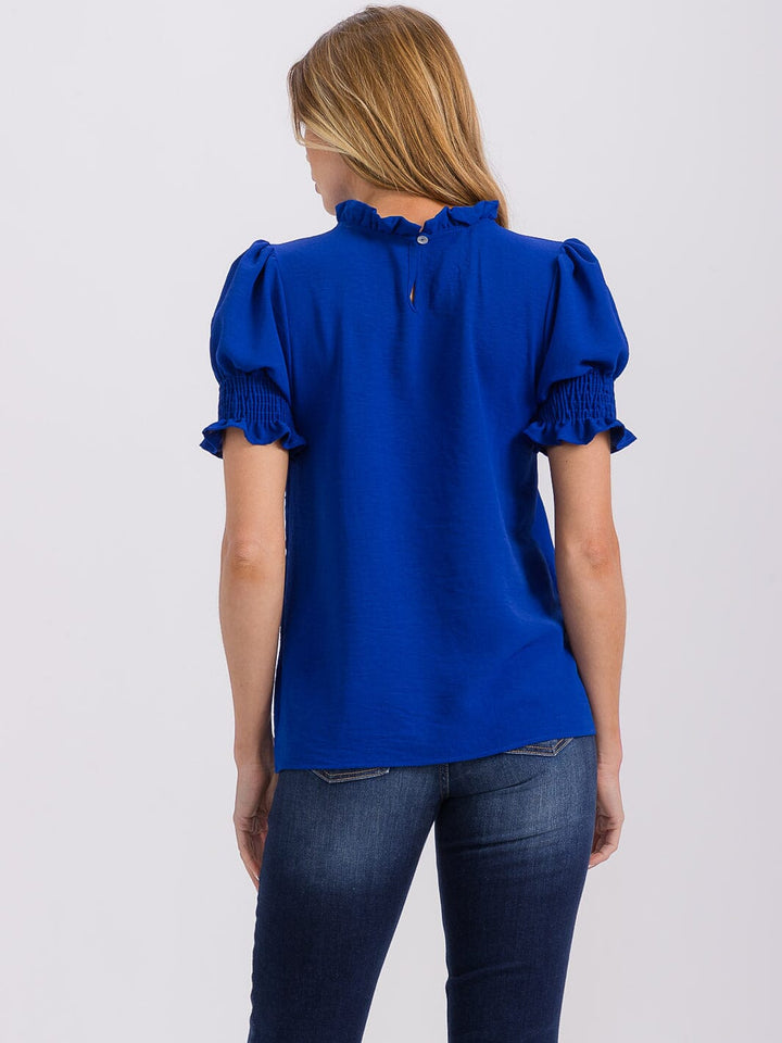 WOMEN'S SHORT PUFF SLEEVE MOCK NECK BLOUSE