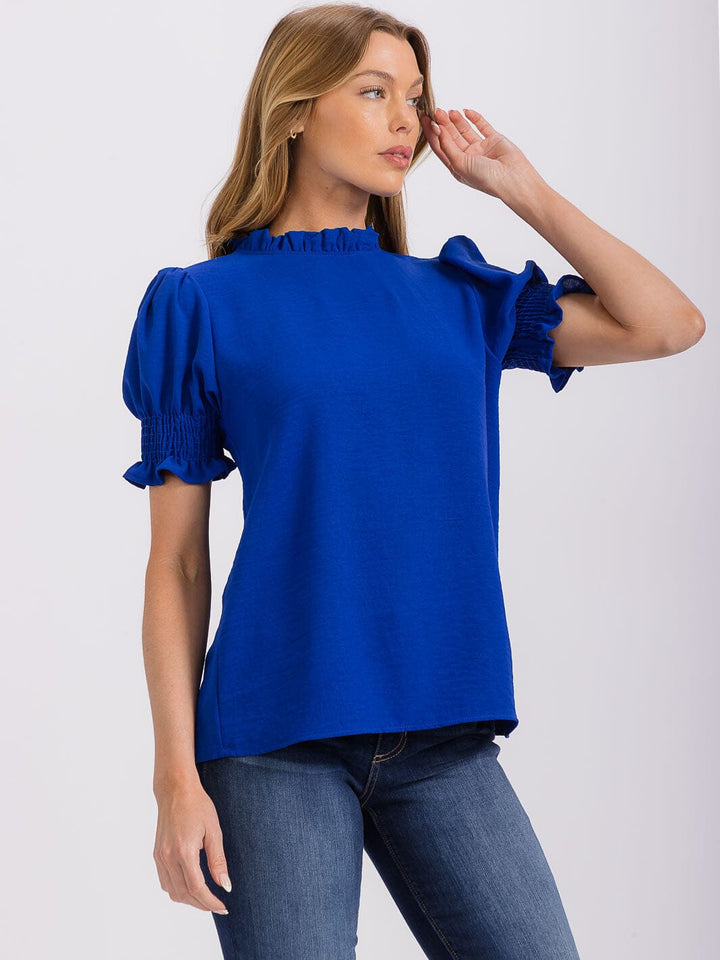 WOMEN'S SHORT PUFF SLEEVE MOCK NECK BLOUSE