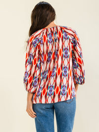 WOMEN'S 3/4 SLEEVE V-NECK MULTI PRINT TUNIC BLOUSE