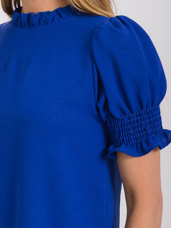 WOMEN'S SHORT PUFF SLEEVE MOCK NECK BLOUSE