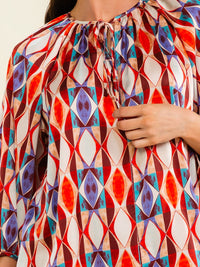 WOMEN'S 3/4 SLEEVE V-NECK MULTI PRINT TUNIC BLOUSE