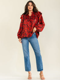 ENTRO WOMEN'S LONG SLEEVE V-NECK FLORAL PRINT BLOUSE