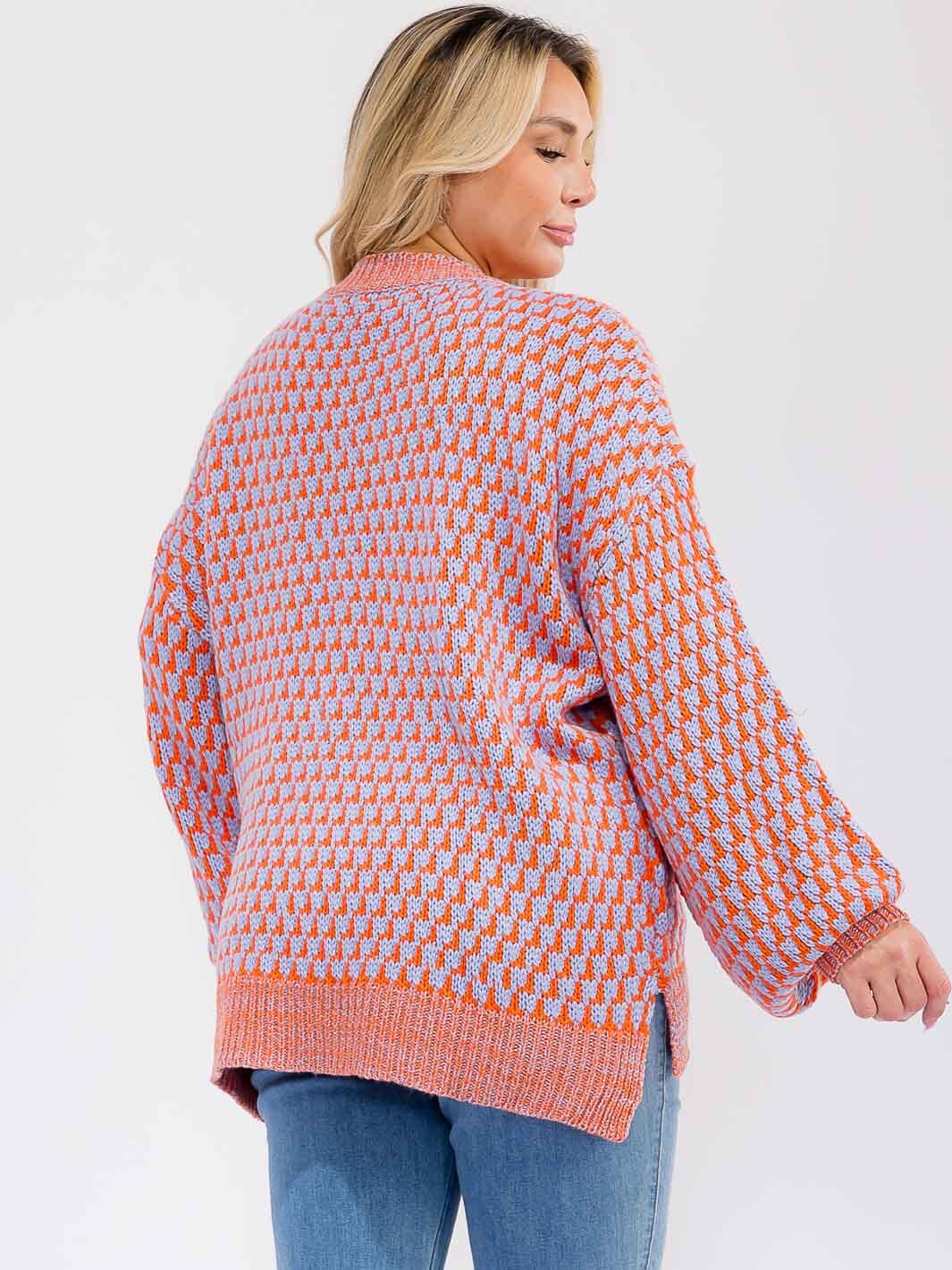 PLUS SIZE LONG SLEEVE COLORBLOCK PULLOVER KNIT SWEATER