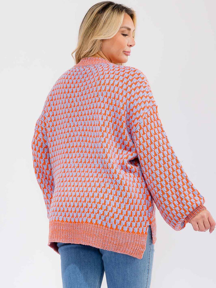 PLUS SIZE LONG SLEEVE COLORBLOCK PULLOVER KNIT SWEATER