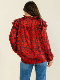 ENTRO WOMEN'S LONG SLEEVE V-NECK FLORAL PRINT BLOUSE