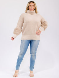 PLUS SIZE LONG SLEEVE TURTLE NECK SHERPA DETAIL PULLOVER SWEATER