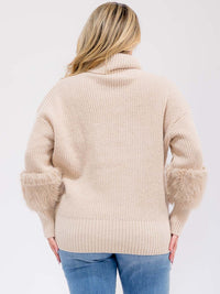 PLUS SIZE LONG SLEEVE TURTLE NECK SHERPA DETAIL PULLOVER SWEATER