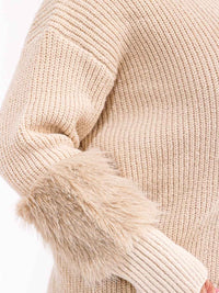 PLUS SIZE LONG SLEEVE TURTLE NECK SHERPA DETAIL PULLOVER SWEATER
