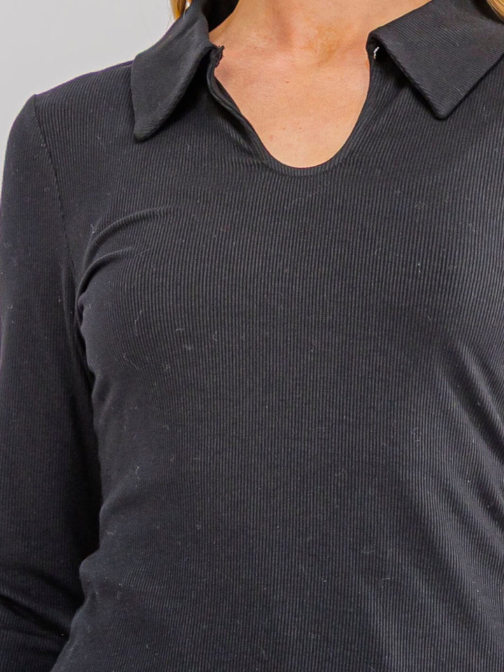 WOMEN'S LONG SLEEVE V-NECK RIBBED TOP