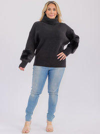 PLUS SIZE LONG SLEEVE TURTLE NECK SHERPA DETAIL PULLOVER SWEATER