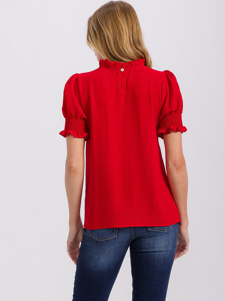 WOMEN'S SHORT PUFF SLEEVE MOCK NECK BLOUSE