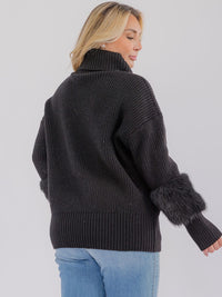 PLUS SIZE LONG SLEEVE TURTLE NECK SHERPA DETAIL PULLOVER SWEATER