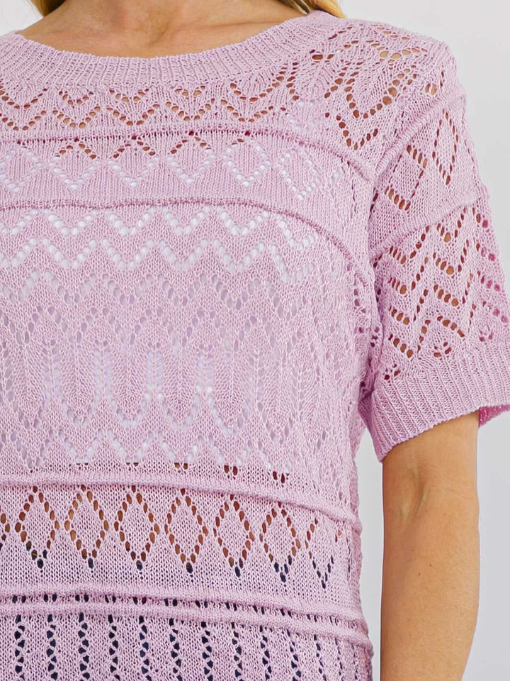 WOMEN'S SHORT SLEEVE CROCHET BLOUSE