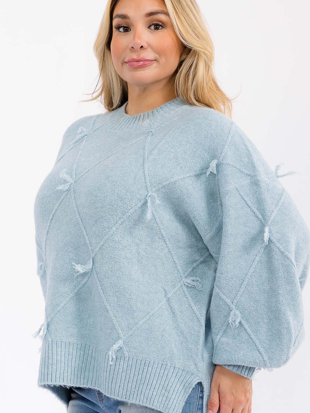PLUS SIZE LONG SLEEVE DETAILED PULLOVER KNIT SWEATER