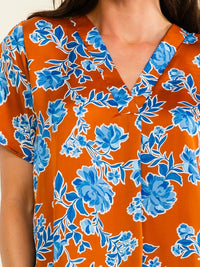ENTRO WOMEN'S SHORT SLEEVE V-NECK FLORAL PRINT HIGH-LOW BLOUSE