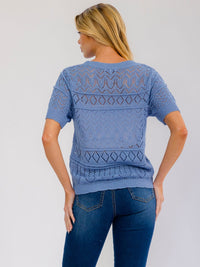 WOMEN'S SHORT SLEEVE CROCHET BLOUSE