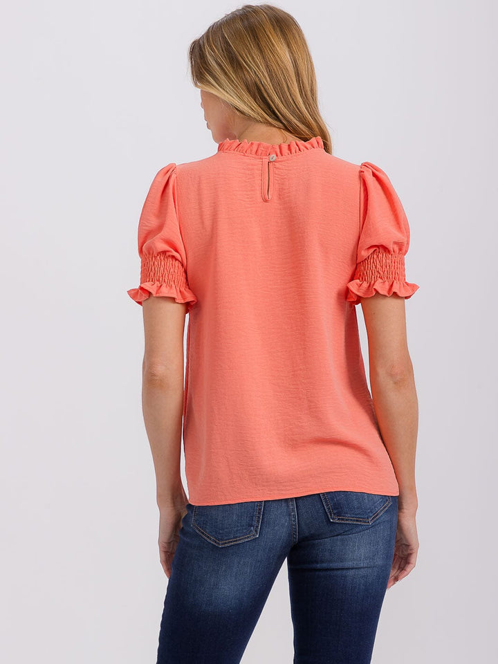 WOMEN'S SHORT PUFF SLEEVE MOCK NECK BLOUSE