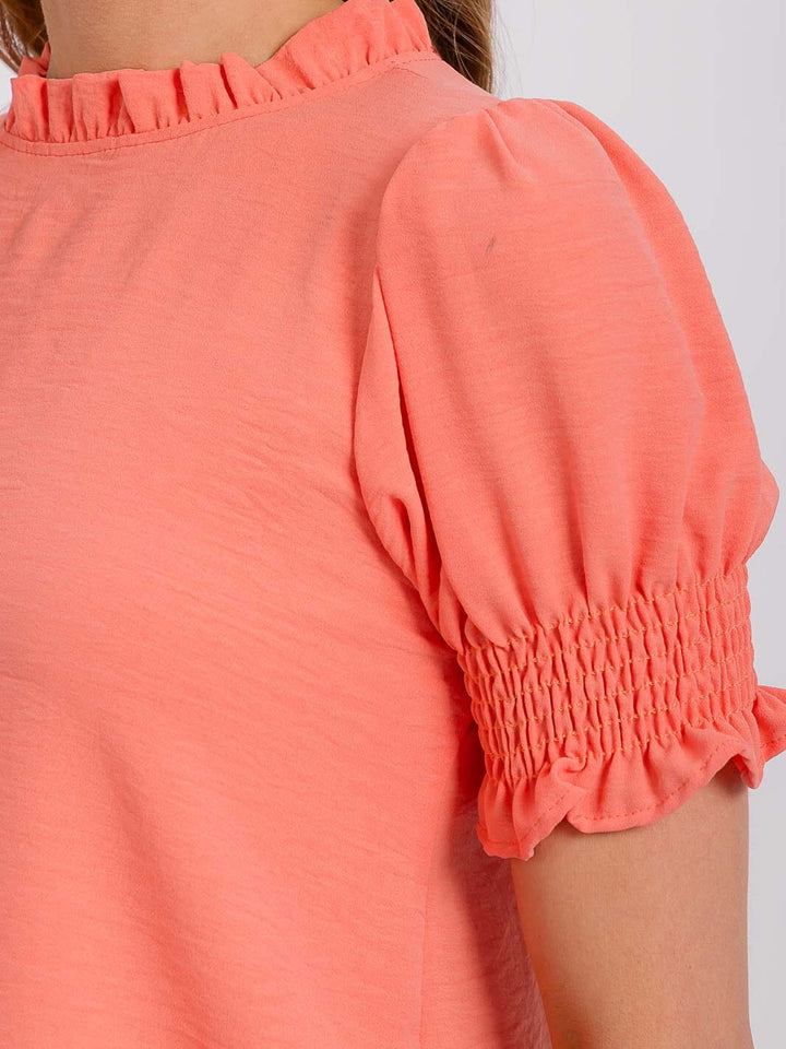 WOMEN'S SHORT PUFF SLEEVE MOCK NECK BLOUSE