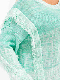 PLUS SIZE LONG SLEEVE COLORBLOCK FRINGE HIGH-LOW PULLOVER SWEATER