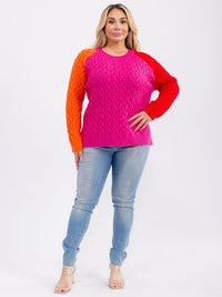 PLUS SIZE LONG SLEEVE COLORBLOCK PULLOVER KNIT SWEATER