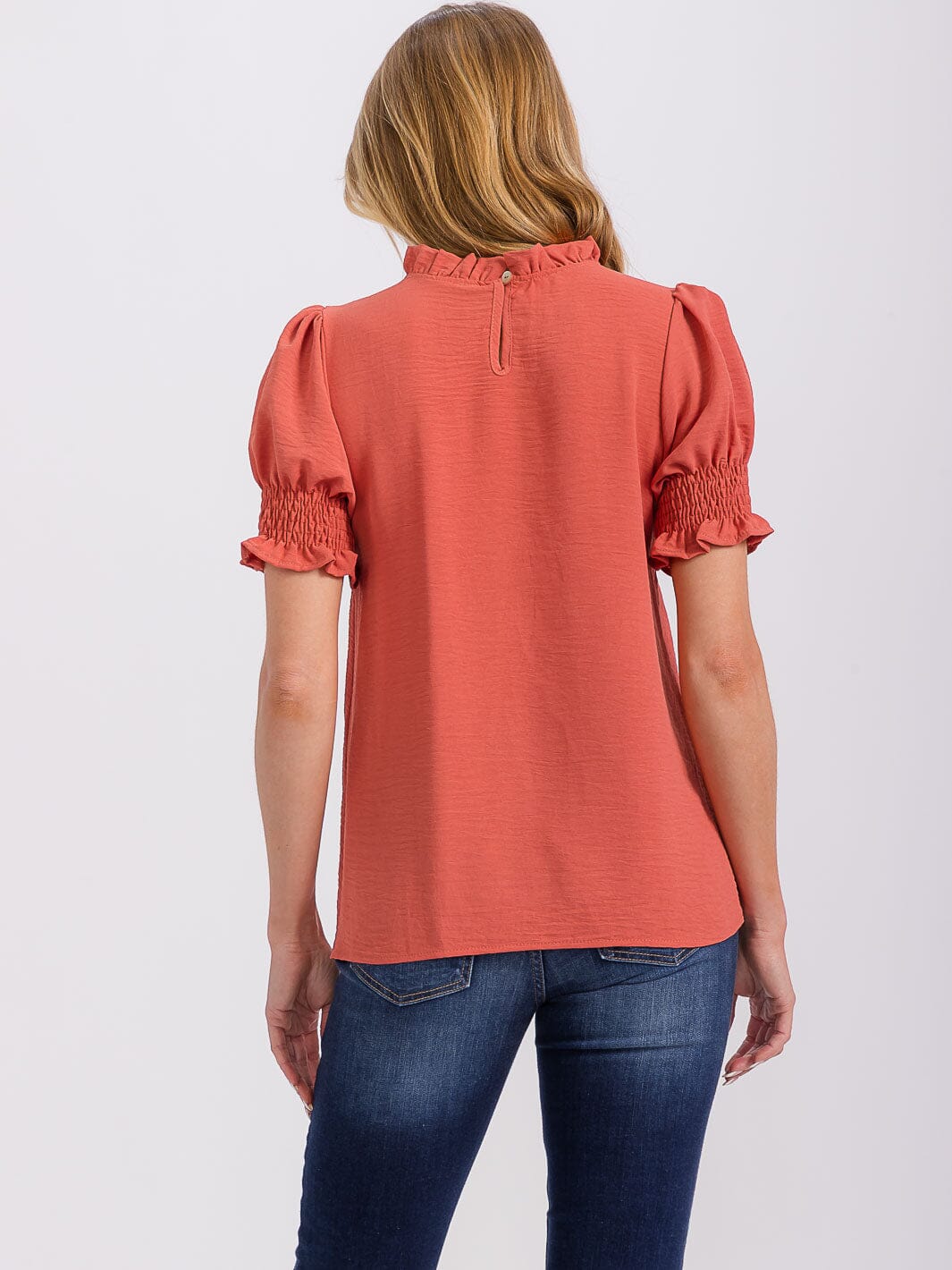 WOMEN'S SHORT PUFF SLEEVE MOCK NECK BLOUSE