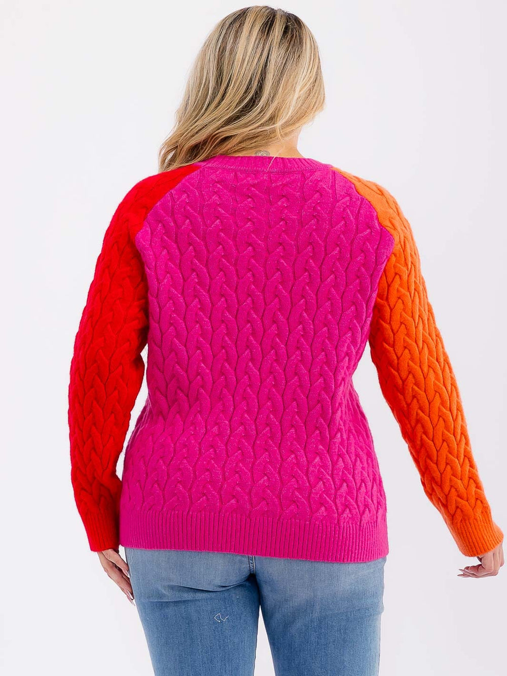 PLUS SIZE LONG SLEEVE COLORBLOCK PULLOVER KNIT SWEATER