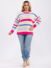 PLUS SIZE LONG SLEEVE COLORBLOCK STRIPES PULLOVER KNIT SWEATER