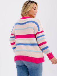 PLUS SIZE LONG SLEEVE COLORBLOCK STRIPES PULLOVER KNIT SWEATER