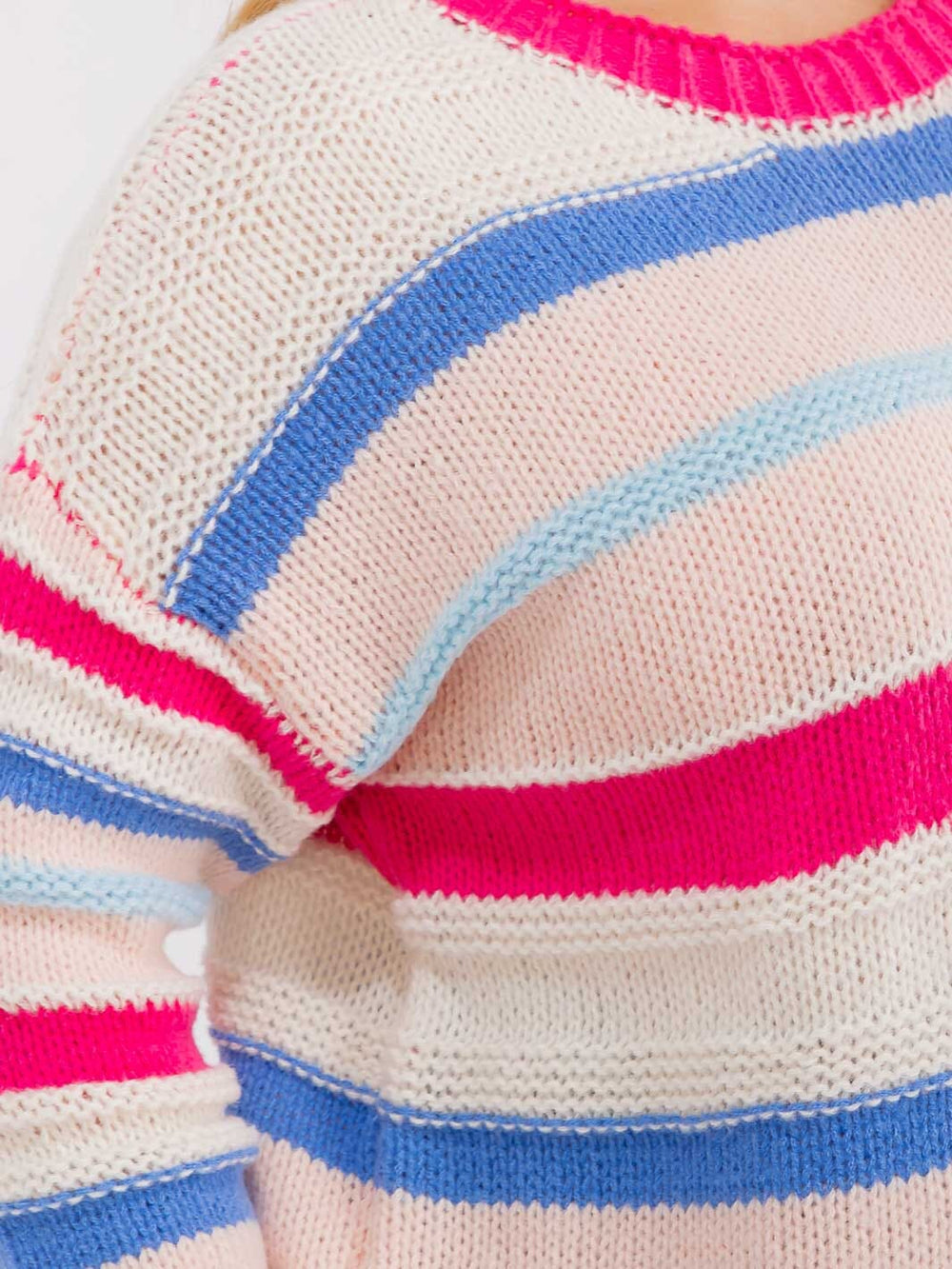 PLUS SIZE LONG SLEEVE COLORBLOCK STRIPES PULLOVER KNIT SWEATER