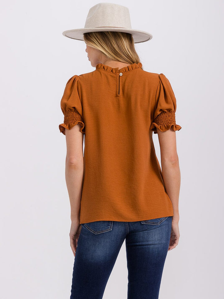 WOMEN'S SHORT PUFF SLEEVE MOCK NECK BLOUSE
