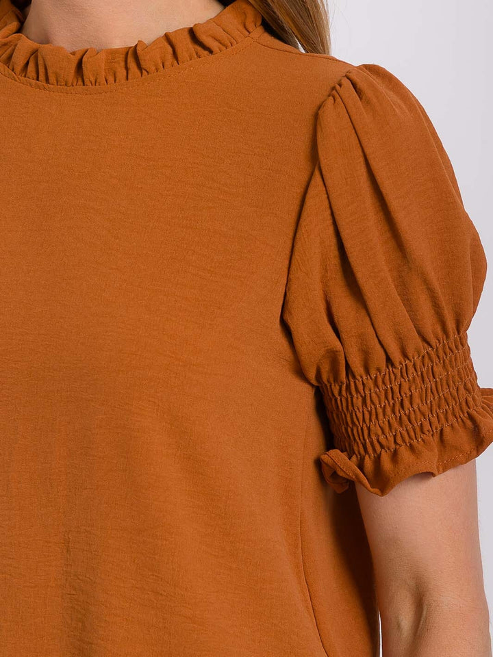 WOMEN'S SHORT PUFF SLEEVE MOCK NECK BLOUSE