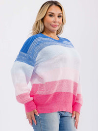PLUS SIZE LONG SLEEVE COLORBLOCK STRIPES PULLOVER KNIT SWEATER