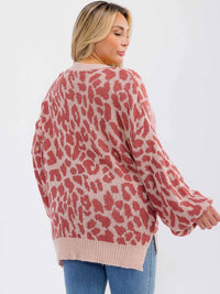 PLUS SIZE LONG SLEEVE V-NECK ANIMAL PRINT PULLOVER SWEATER