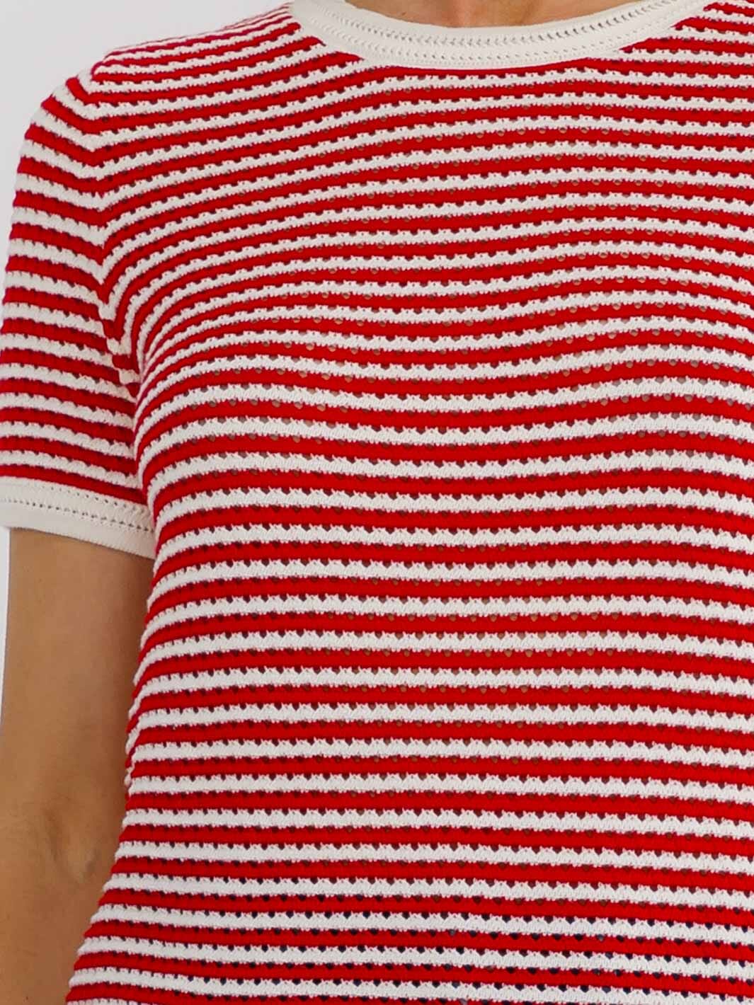 WOMEN'S SHORT SLEEVE COLORBLOCK STRIPES KNIT TOP