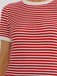 WOMEN'S SHORT SLEEVE COLORBLOCK STRIPES KNIT TOP
