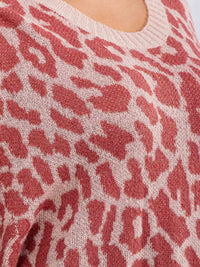 PLUS SIZE LONG SLEEVE V-NECK ANIMAL PRINT PULLOVER SWEATER