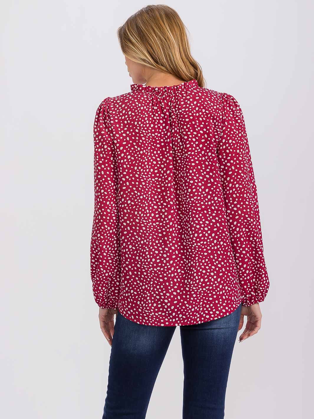 WOMEN'S LONG SLEEVE V-NECK POLKA DOTS TUNIC BLOUSE