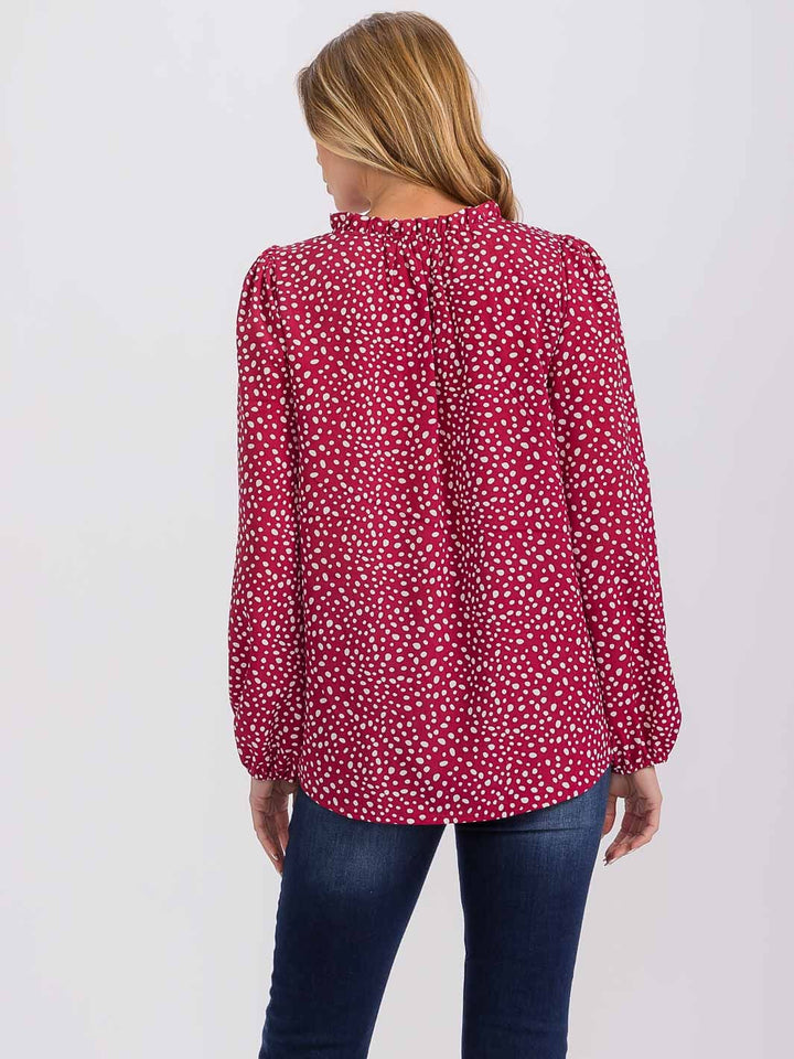 WOMEN'S LONG SLEEVE V-NECK POLKA DOTS TUNIC BLOUSE