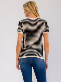 WOMEN'S SHORT SLEEVE COLORBLOCK STRIPES KNIT TOP