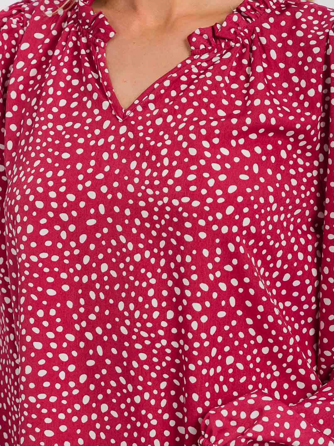 WOMEN'S LONG SLEEVE V-NECK POLKA DOTS TUNIC BLOUSE