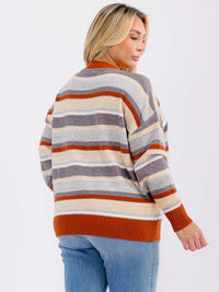 PLUS SIZE LONG SLEEVE COLORBLOCK STRIPES PULLOVER KNIT SWEATER