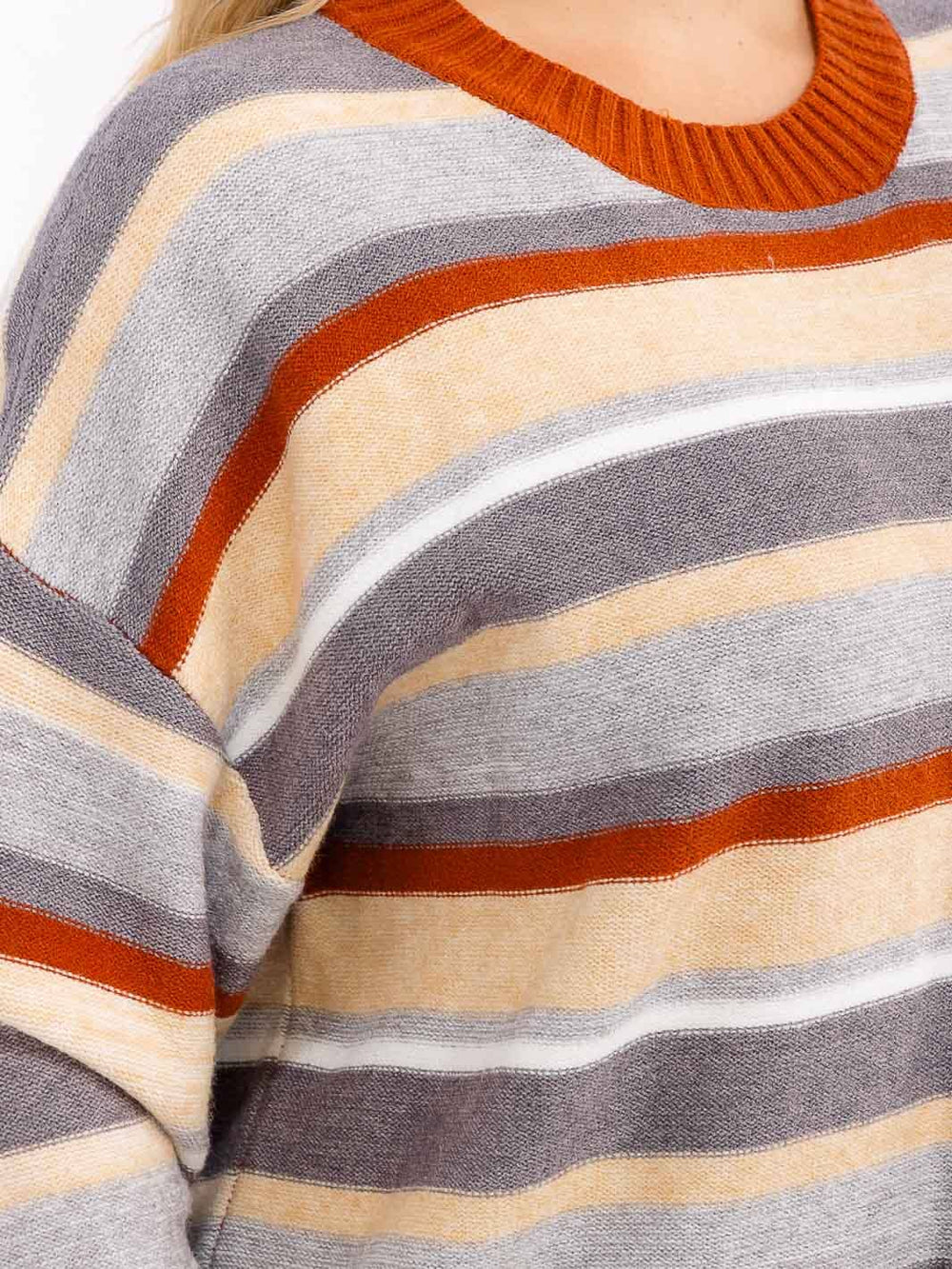 PLUS SIZE LONG SLEEVE COLORBLOCK STRIPES PULLOVER KNIT SWEATER