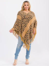 PLUS SIZE LONG SLEEVE V-NECK ANIMAL PRINT PULLOVER PONCHO